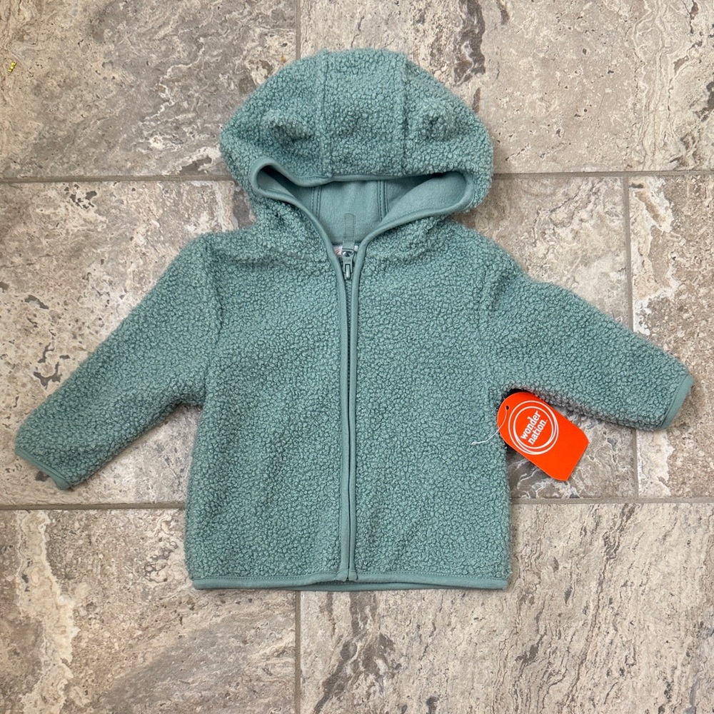 NWT Size 12Months Wonder Nation Mint Green Sherpa Hooded Jacket